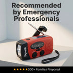 SignalX hand crank solar emergency radio three-quarter angle studio shot on white background